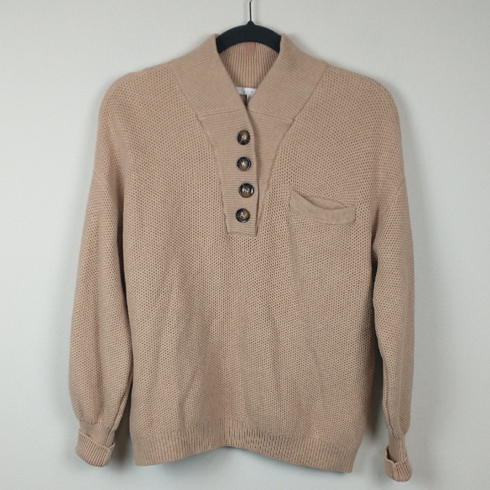 Lunya Cotton Silk Pocket Henley Womens XS Small Tan